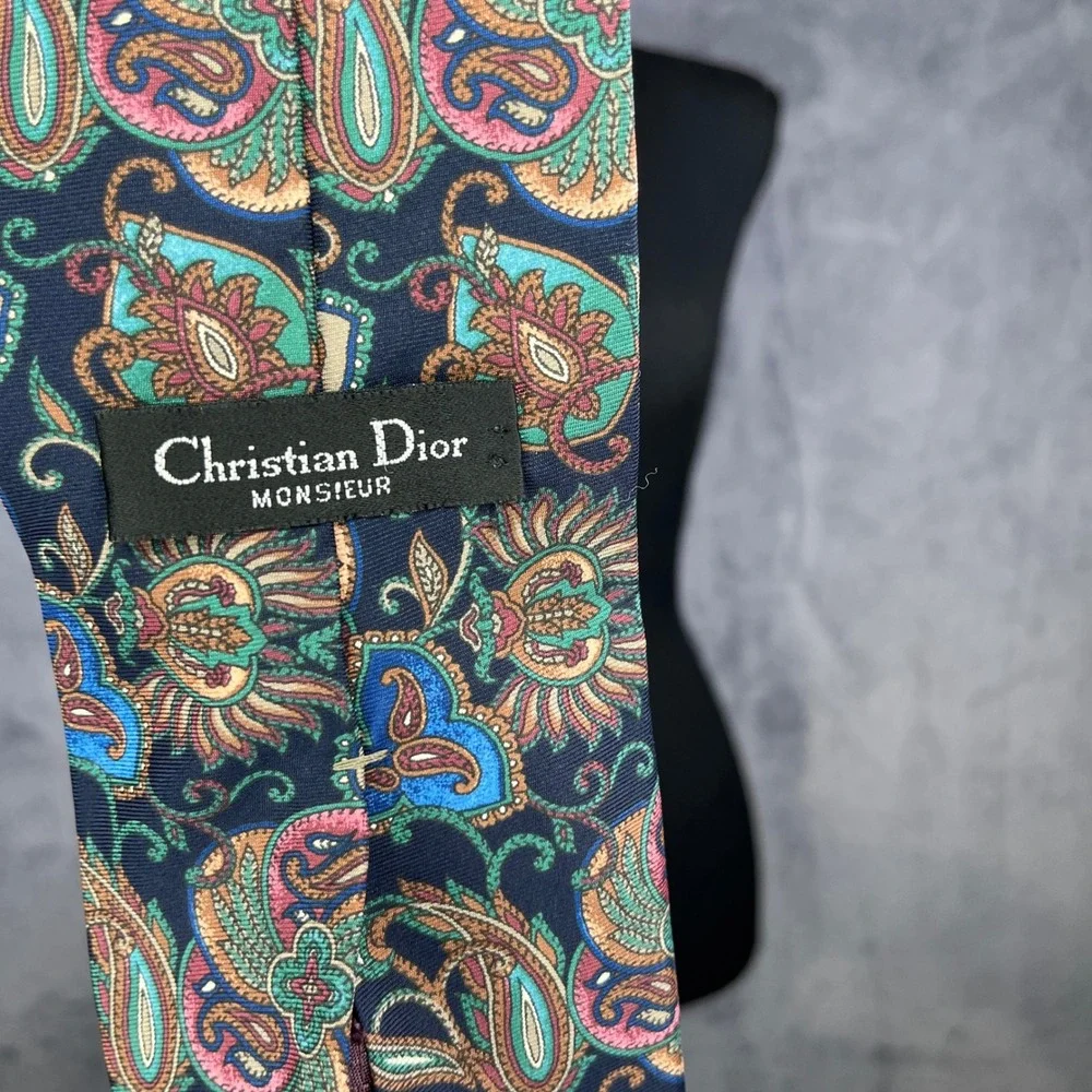 Christian Dior Silk Necktie Paisley Floral Made in‎ USA